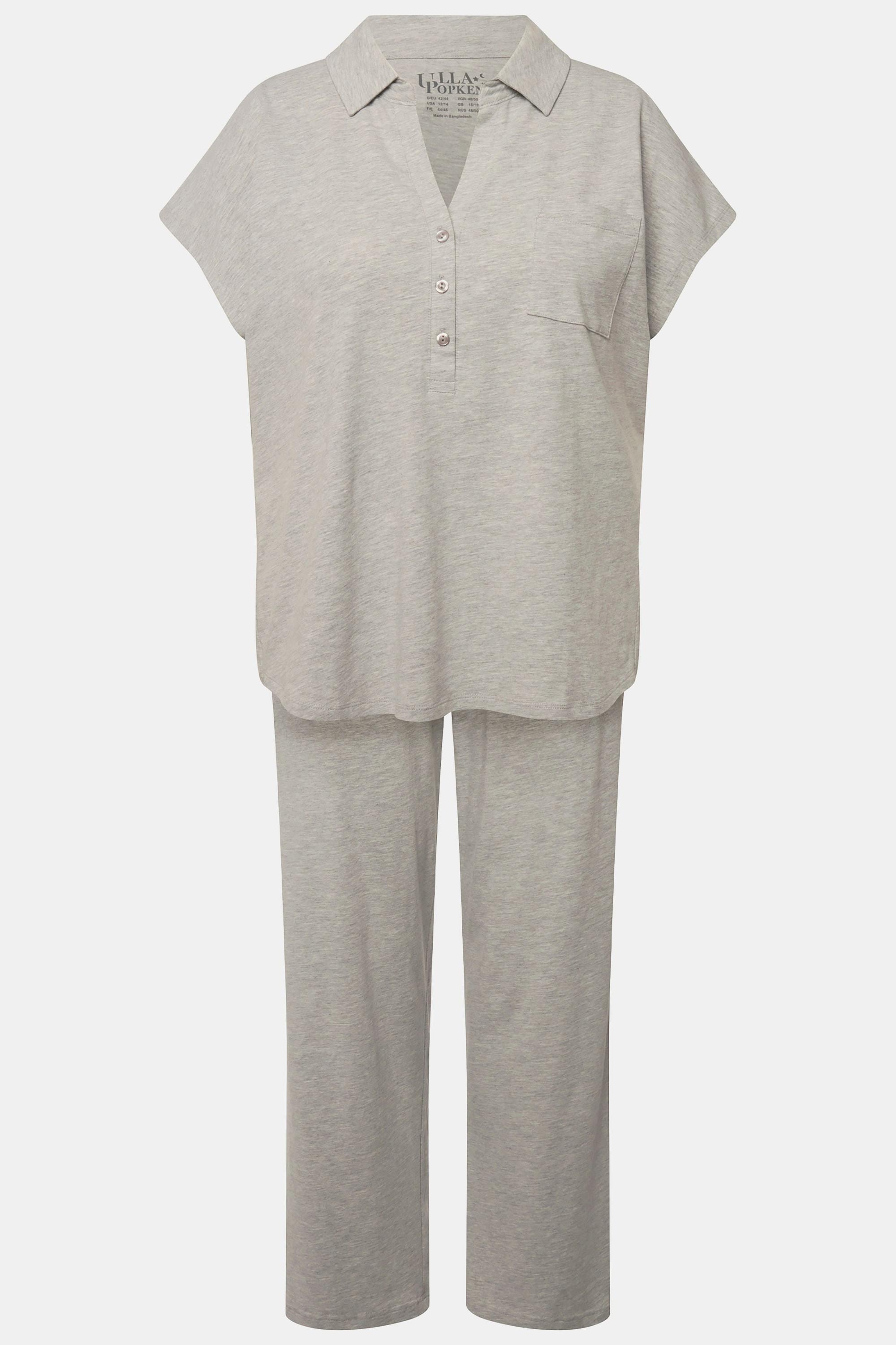 Ulla Popken  Pyjama, Oversized, Hemdkragen, V-Ausschnitt, Halbarm 