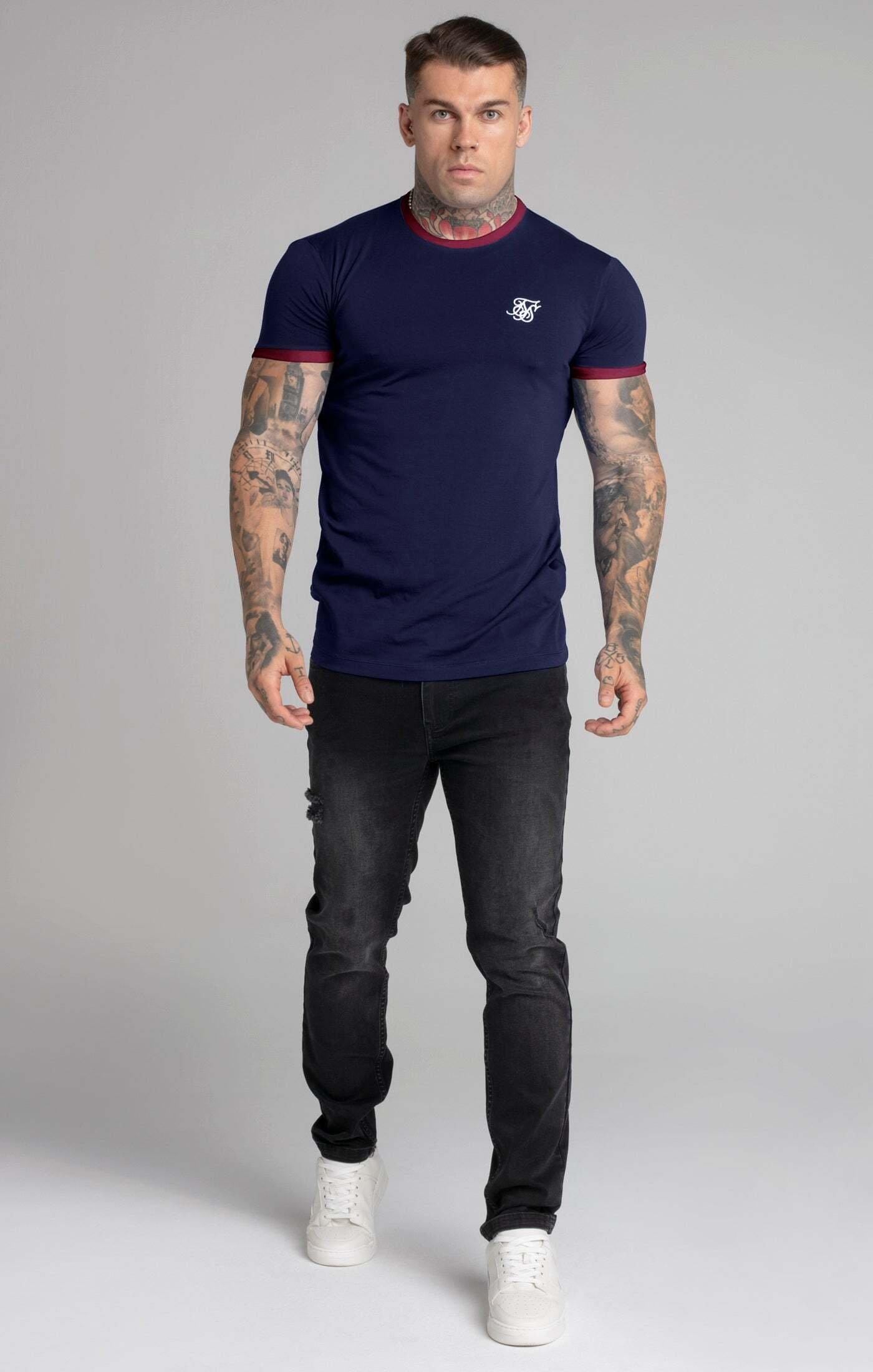 Sik Silk  T-Shirts Navy Short Sleeve Ringer T-Shirt 