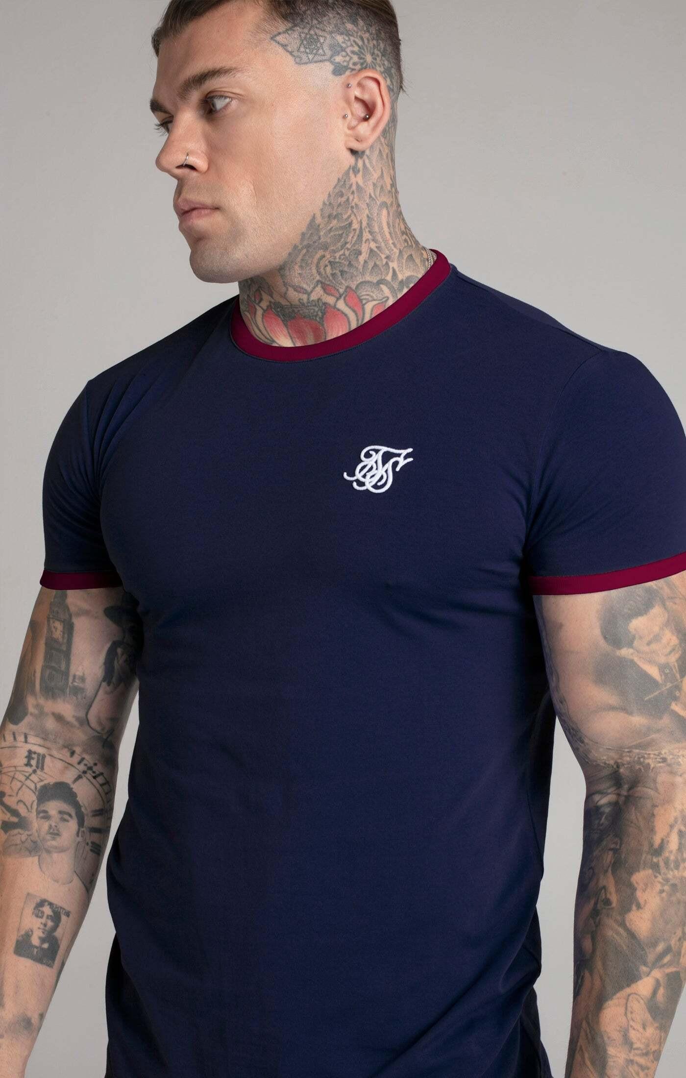 Sik Silk  T-Shirts Navy Short Sleeve Ringer T-Shirt 
