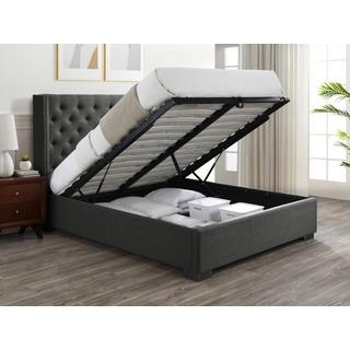 Vente-unique Bett mit Bettkasten mit gestepptem Kopfteil - 180 x 200 cm - Stoff - Grau - MASSIMO  