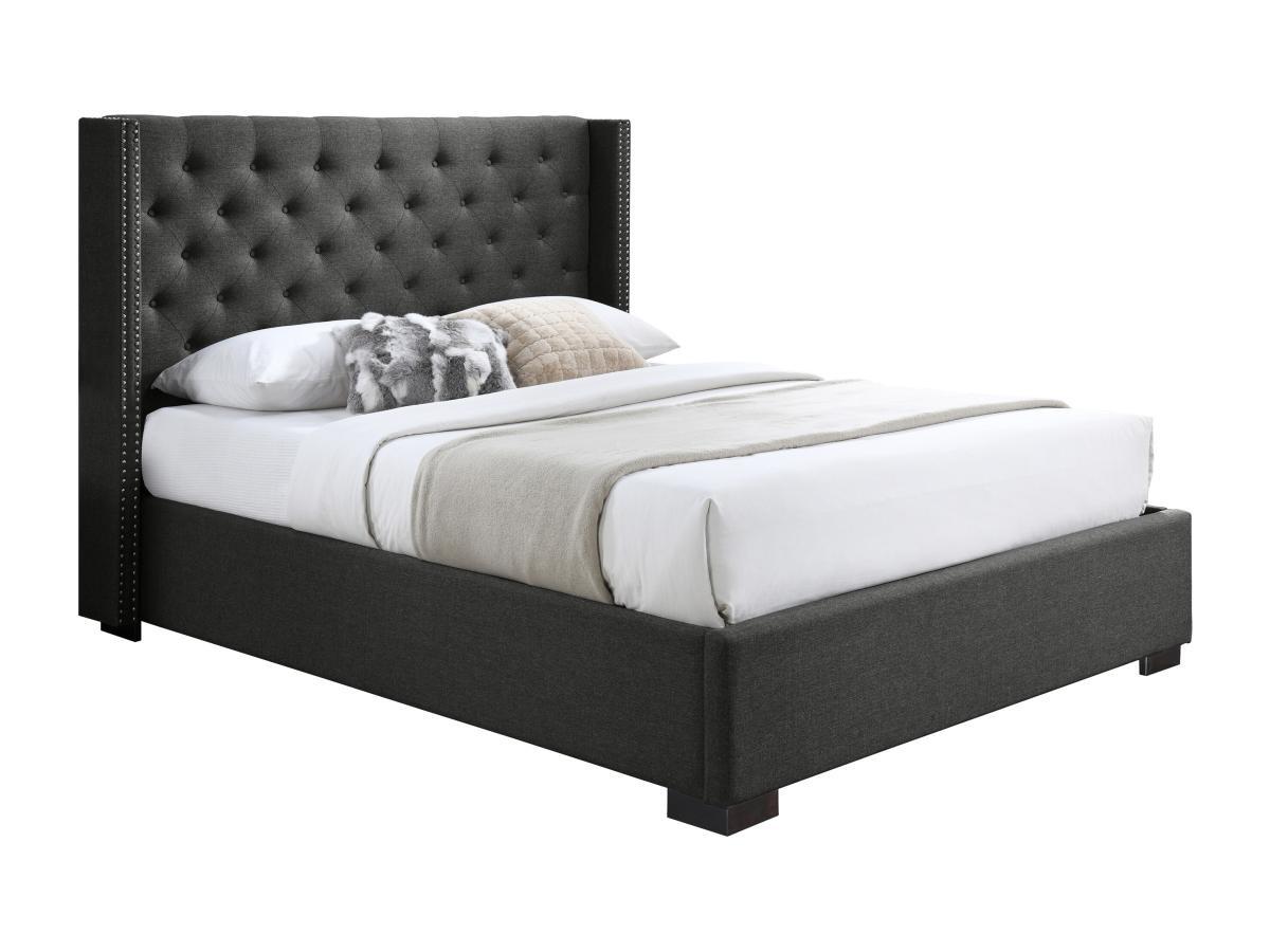 Vente-unique Bett mit Bettkasten mit gestepptem Kopfteil - 180 x 200 cm - Stoff - Grau - MASSIMO  