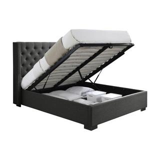 Vente-unique Bett mit Bettkasten mit gestepptem Kopfteil - 180 x 200 cm - Stoff - Grau - MASSIMO  