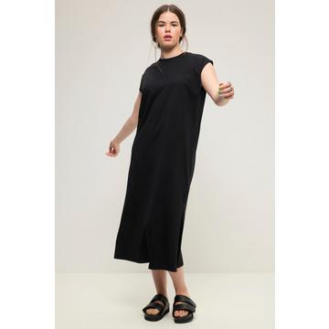 Robe midi en jersey oversized à encolure ronde et sans manches. Ouverture de type fente sur le côté