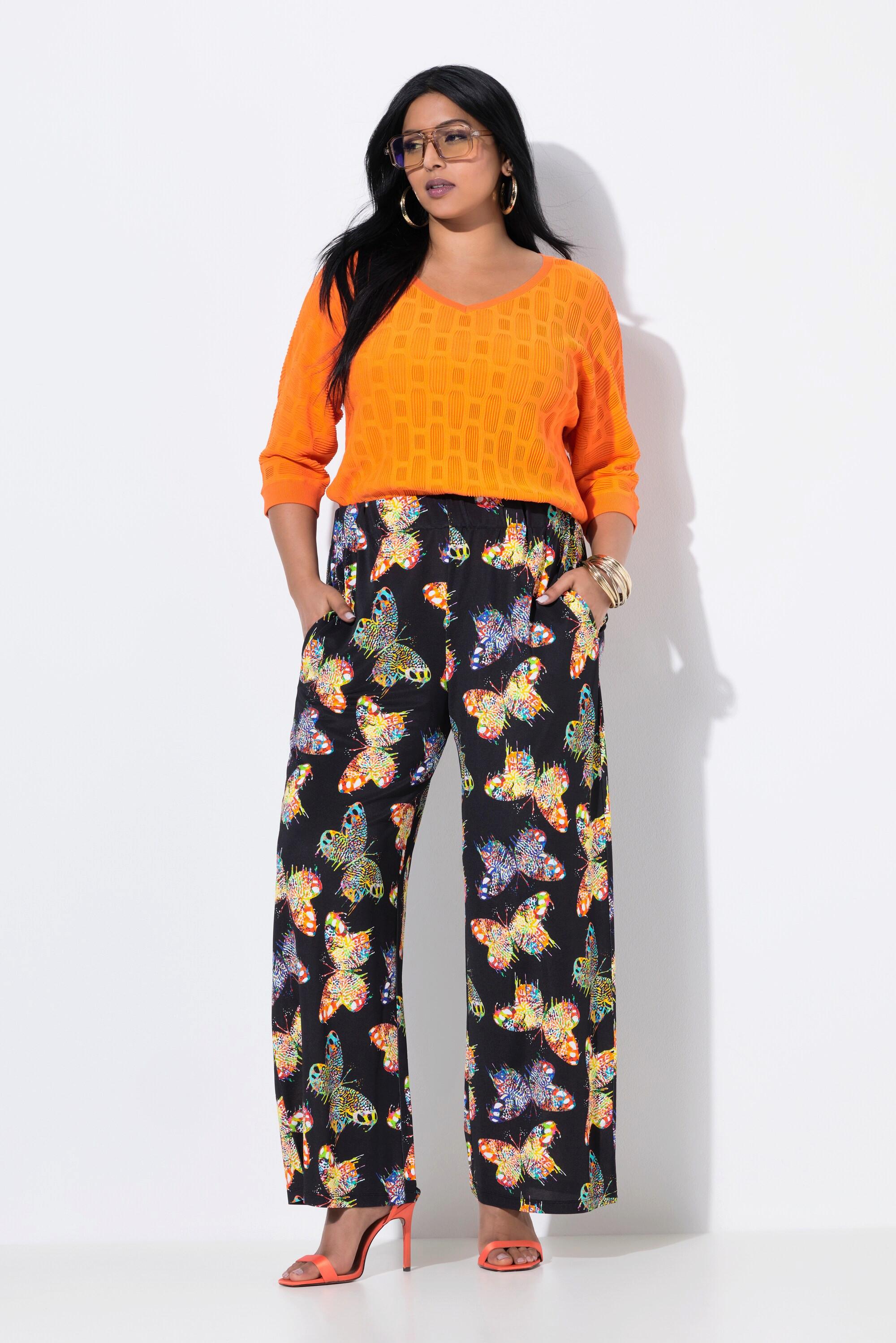 Ulla Popken Pantalon Fluide Papillons Jambe Large Taille Élastique  