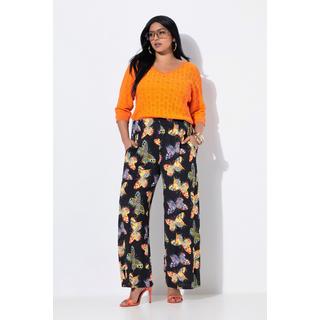 Ulla Popken Pantalon Fluide Papillons Jambe Large Taille Élastique  