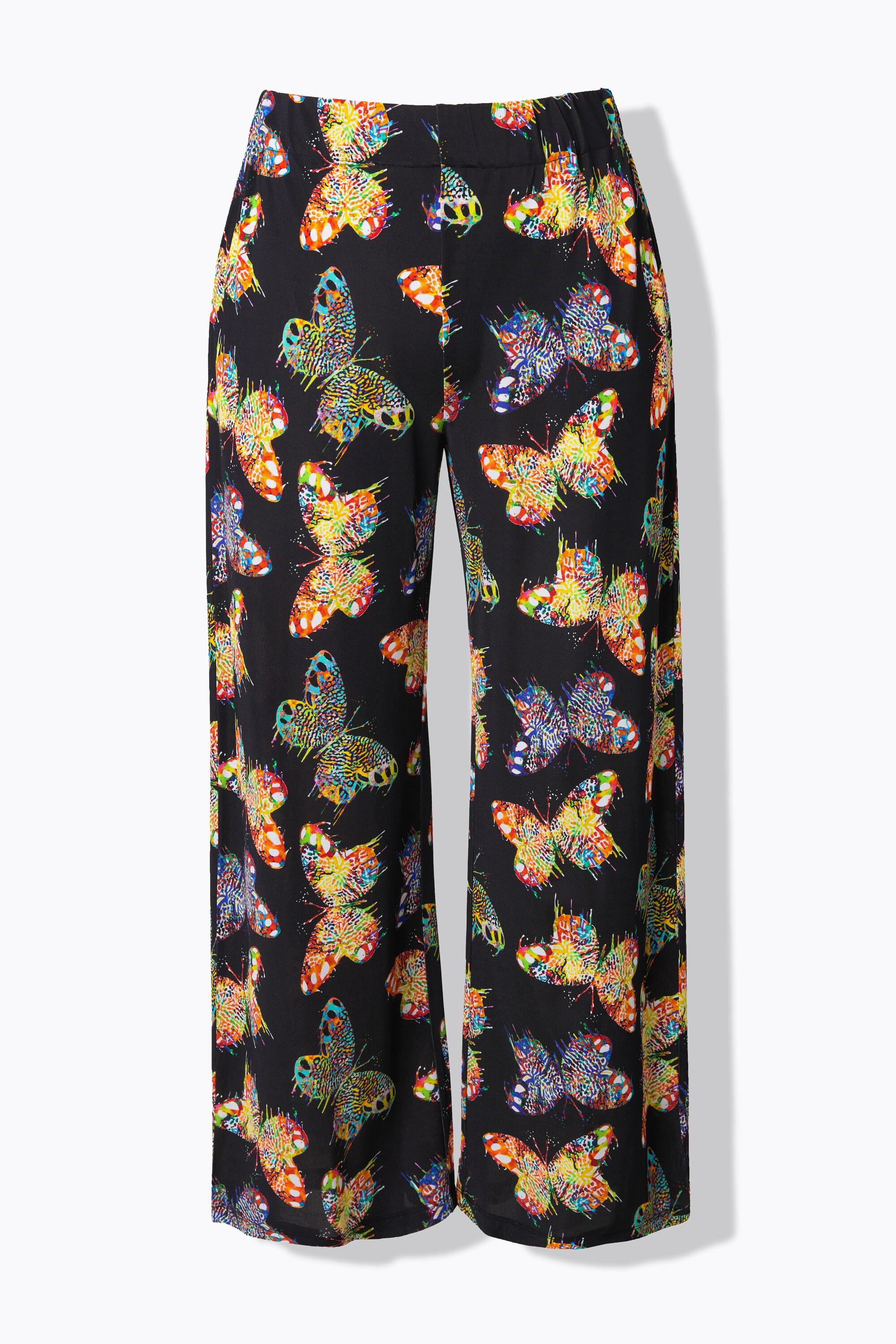 Ulla Popken Pantalon Fluide Papillons Jambe Large Taille Élastique  