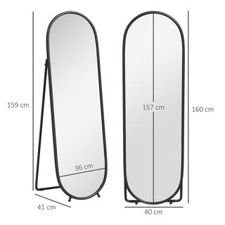 Northio Ganzkörperspiegel, 160 x 40 cm Wandspiegel mit Ständer, Metallrahmen, Oval Standspiegel für Wohnzimmer, Schlafzimmer, Schwarz |  