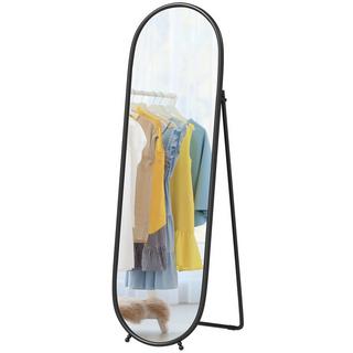 Northio Ganzkörperspiegel, 160 x 40 cm Wandspiegel mit Ständer, Metallrahmen, Oval Standspiegel für Wohnzimmer, Schlafzimmer, Schwarz |  