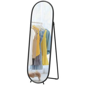 Miroir pleine longueur, miroir mural 160 x 40 cm avec support, cadre en métal, miroir ovale sur pied pour salon, chambre à coucher, noir |