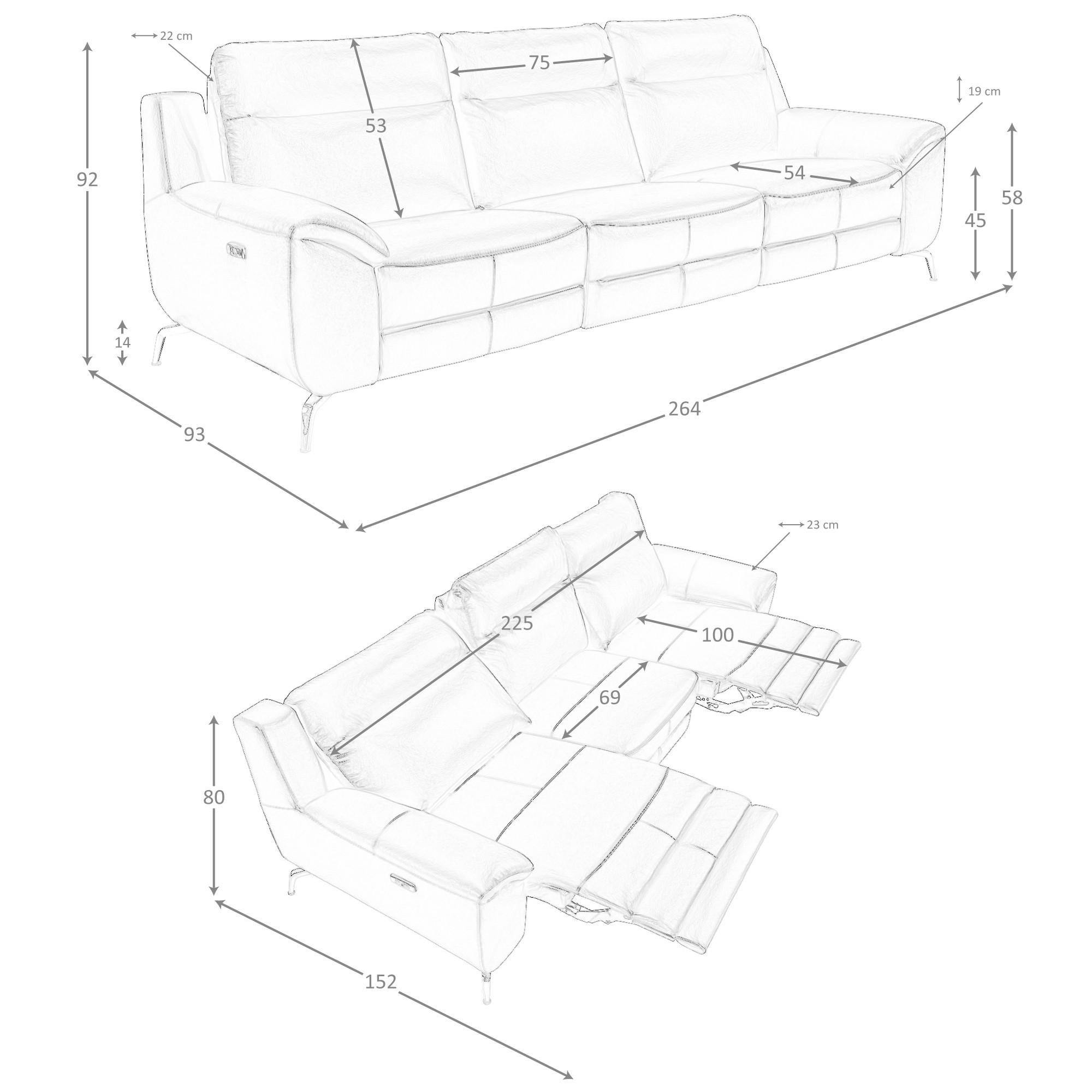 ANGEL CERDA 3-Sitzer Leder Relaxsofa  