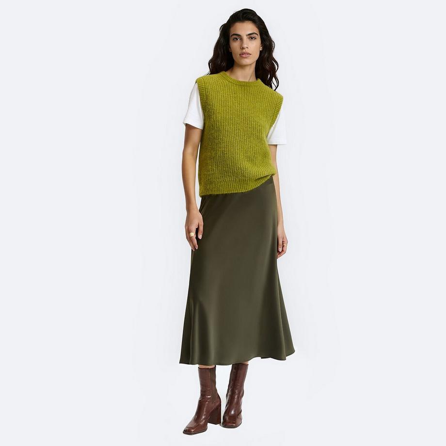 La Redoute Collections Jupe midi évasée en satin mat à taille élastiquée  