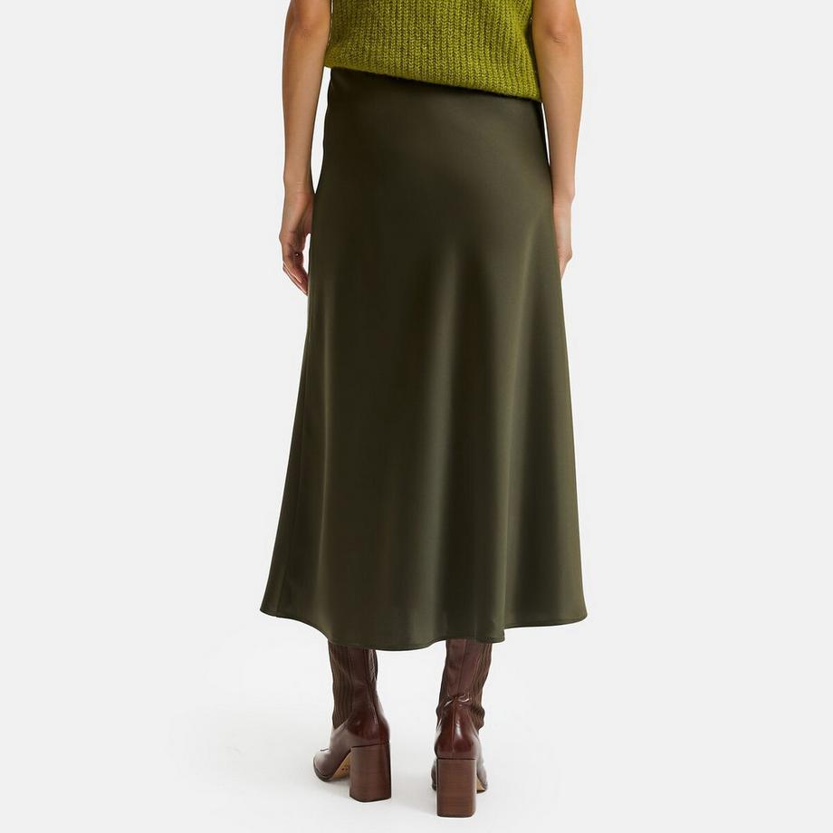 La Redoute Collections Jupe midi évasée en satin mat à taille élastiquée  