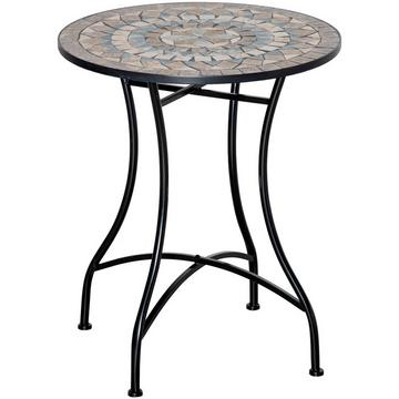 Gartentisch Mosaiktisch Rund Bistrotisch Mosaikplatte Keramik Metall Grün+Beige+Weiß Ø60Cm