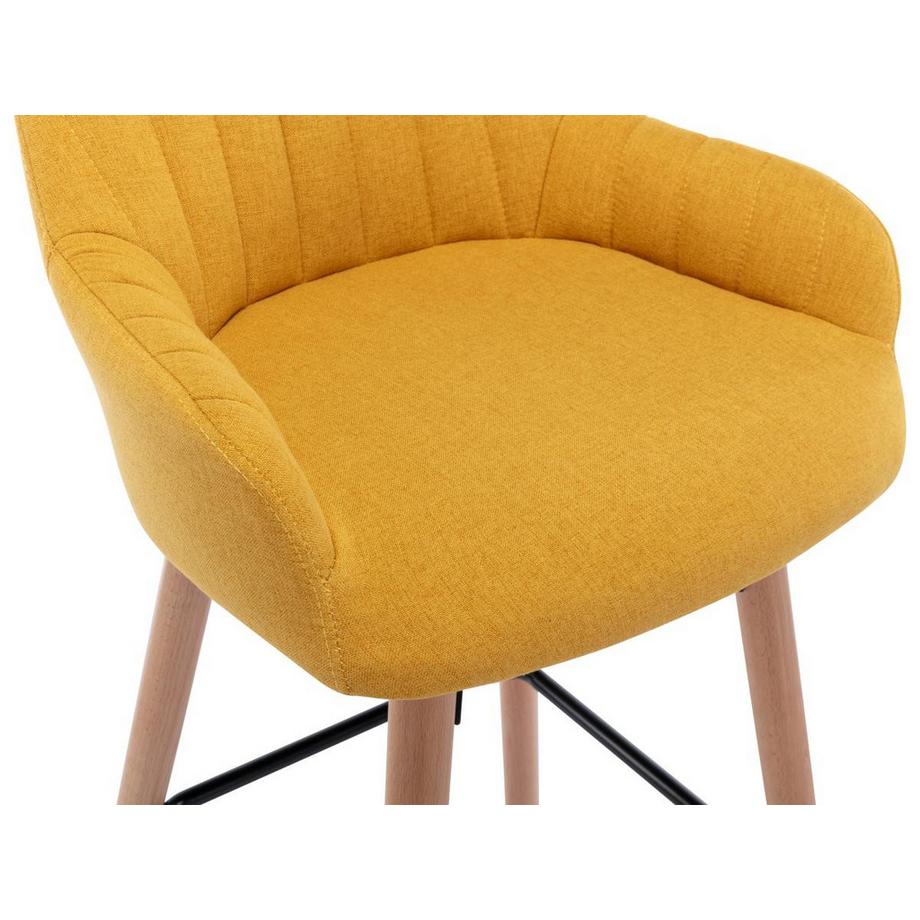 Vente-unique Tabouret de bar en tissu et pieds bois de hêtre - Jaune - ELEANA  