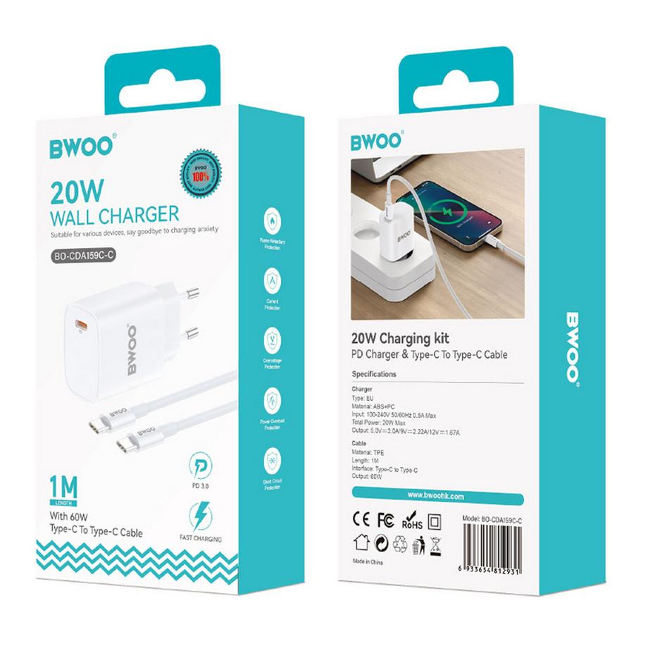 Avizar  Chargeur Secteur 20W USB-C avec Câble 