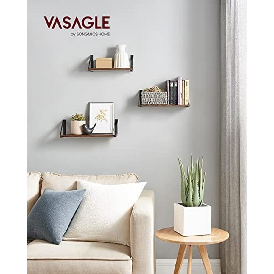 Pricenet Rustikale schwebende Wandregale in Braun und Schwarz, 3er-Set  