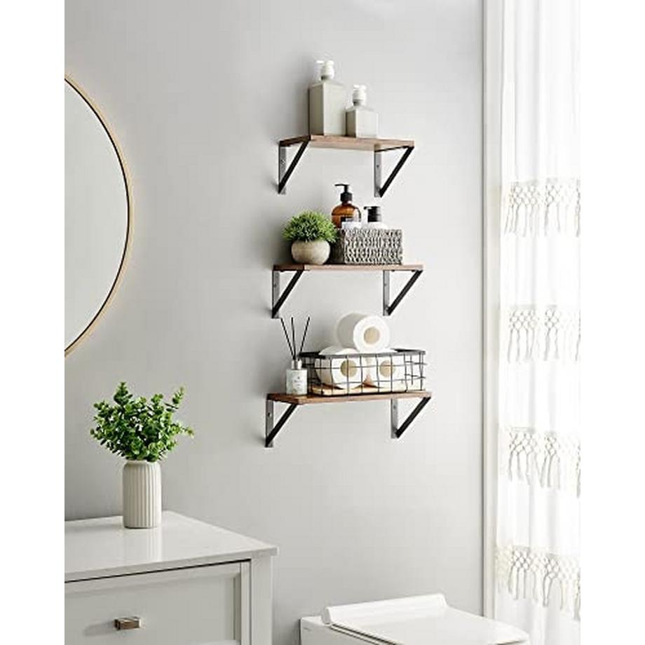 Pricenet Rustikale schwebende Wandregale in Braun und Schwarz, 3er-Set  