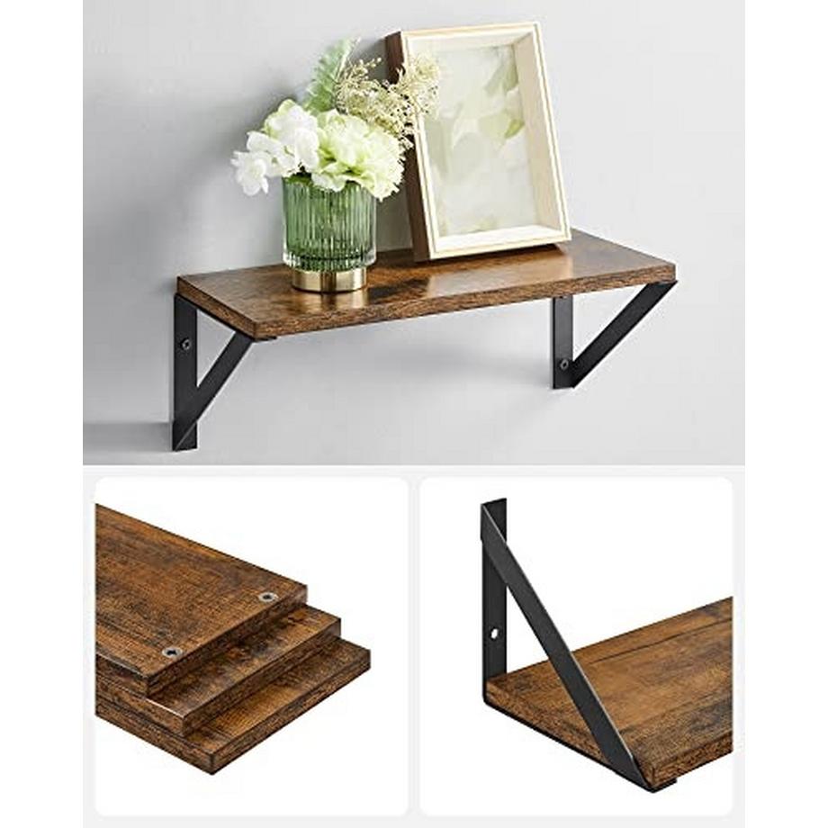 Pricenet Rustikale schwebende Wandregale in Braun und Schwarz, 3er-Set  