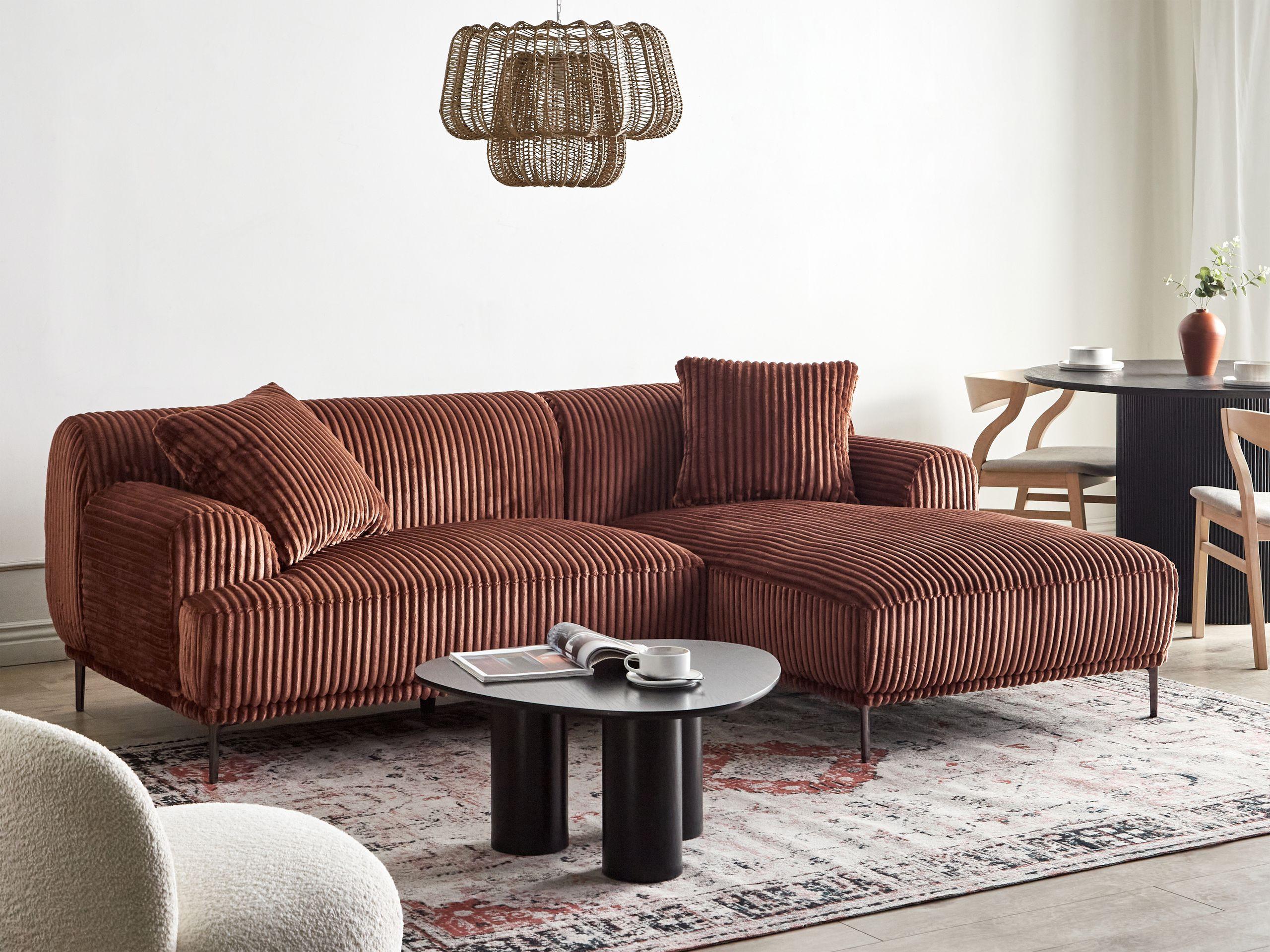 Beliani Canapé d'angle en Velours côtelé Rétro STENUM  