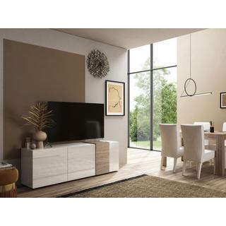 Vente-unique Meuble TV avec 3 portes - Blanc et naturel clair - CAYNO  
