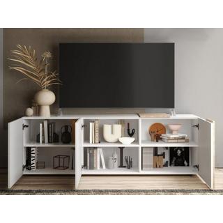 Vente-unique TV-Möbel mit 3 Türen - Weiß & Holzfarben hell - CAYNO  