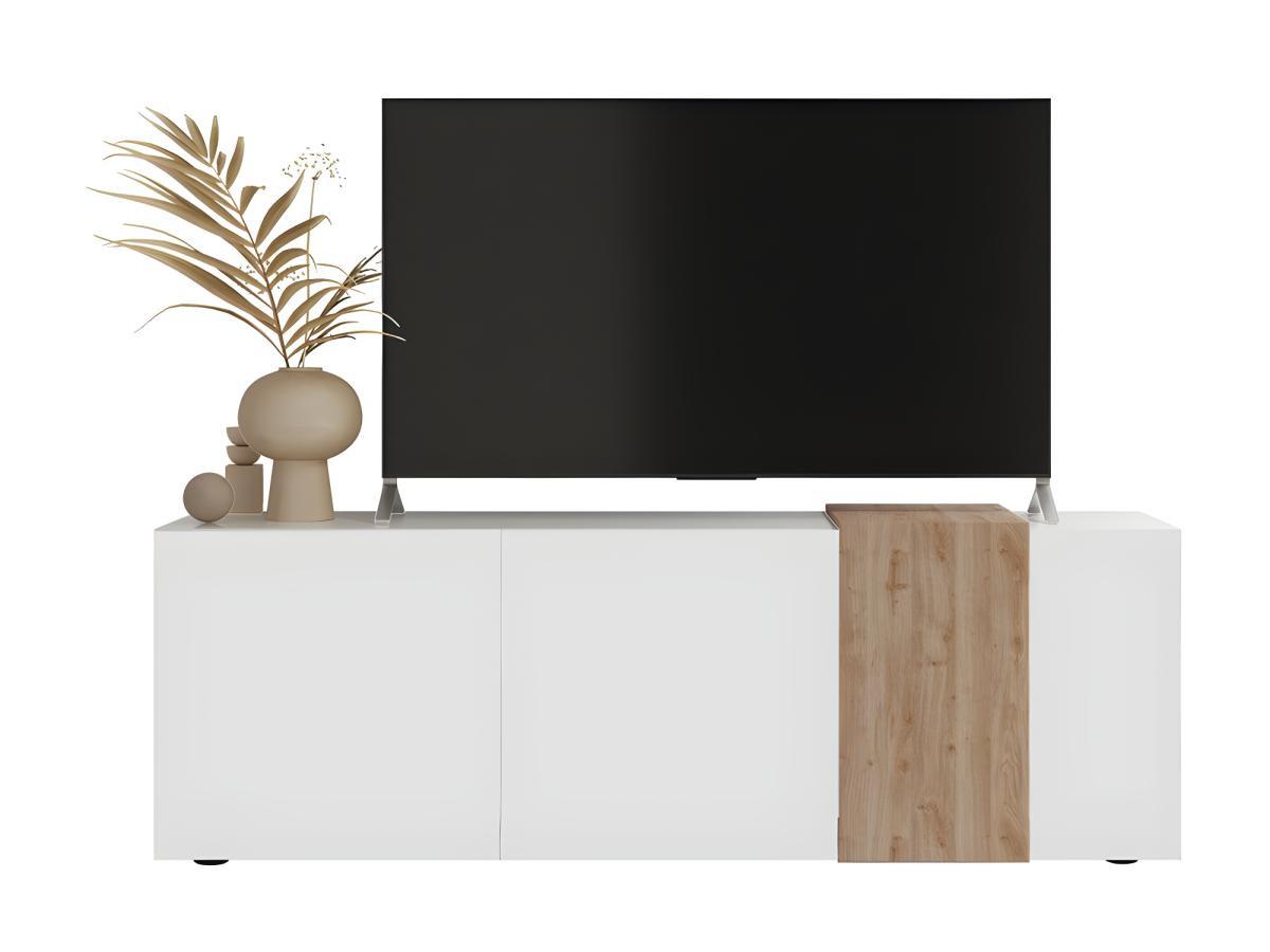 Vente-unique Meuble TV avec 3 portes - Blanc et naturel clair - CAYNO  