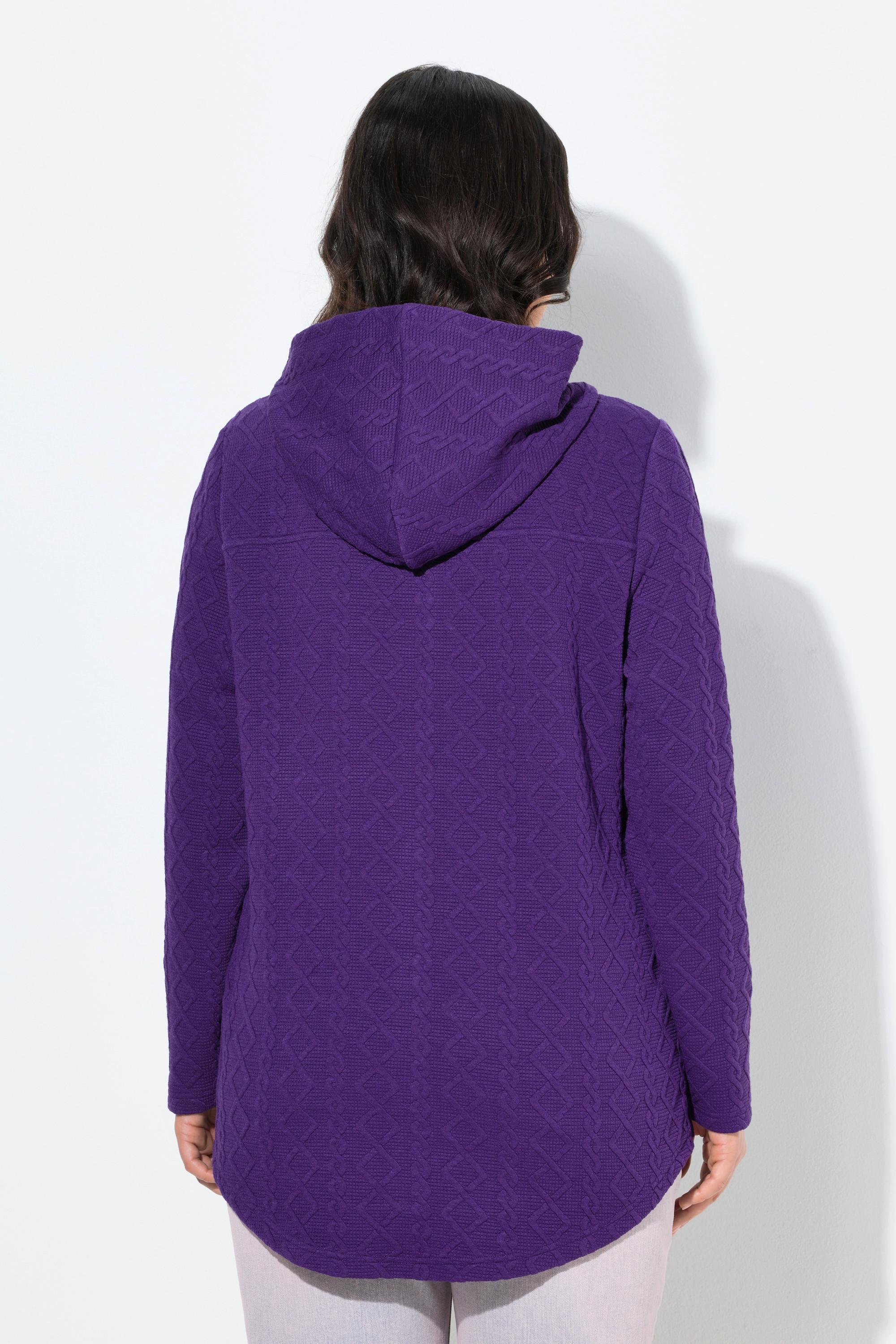 Ulla Popken Hoodie-Jacke Zopfmuster Druckknöpfe Hinten Länger  