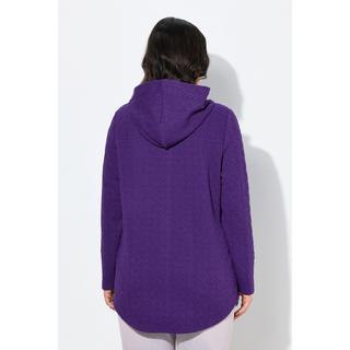 Ulla Popken Hoodie-Jacke Zopfmuster Druckknöpfe Hinten Länger  