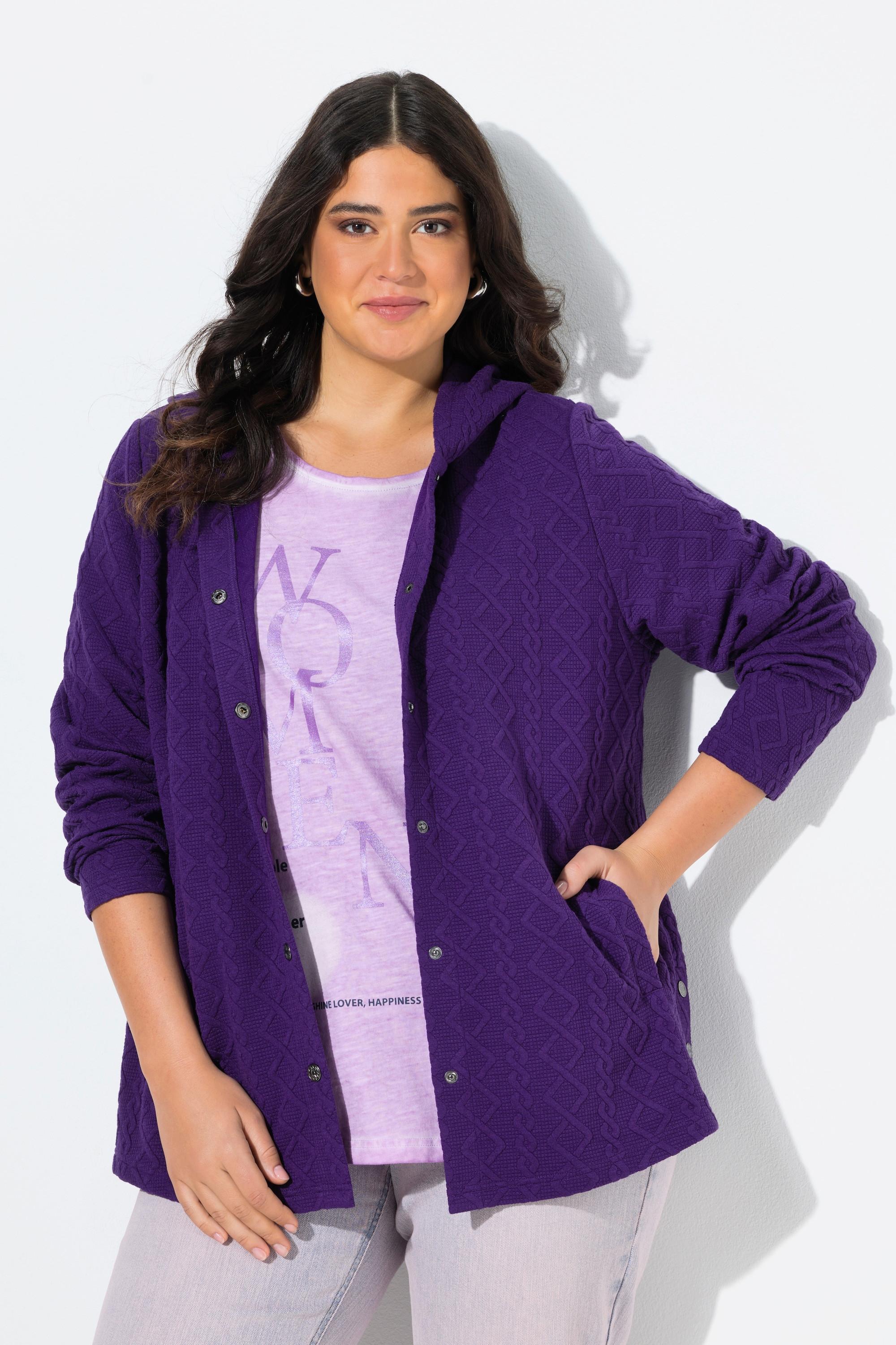 Ulla Popken Hoodie-Jacke Zopfmuster Druckknöpfe Hinten Länger  