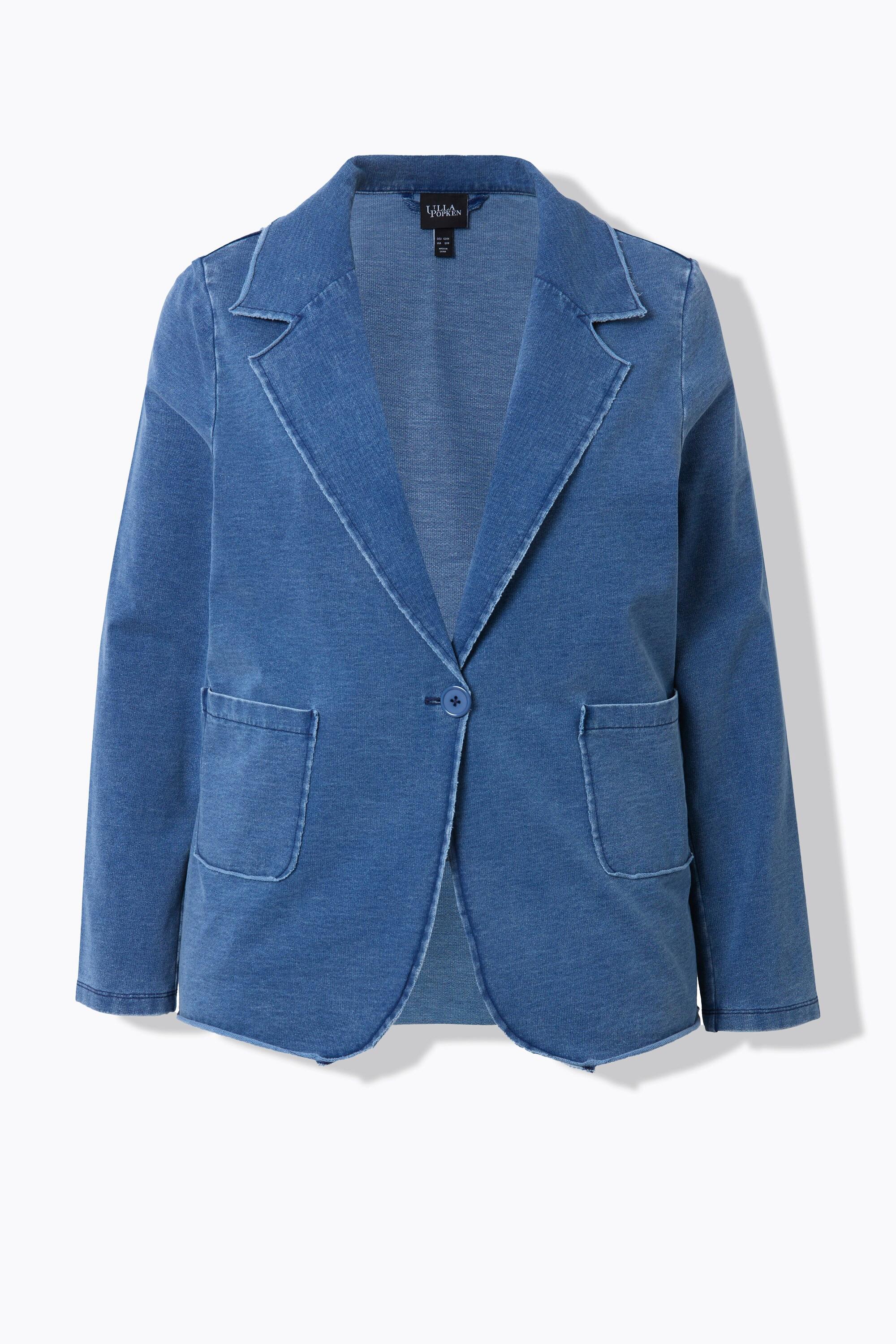 Ulla Popken  Blazer en molleton aspect jean, col à revers et manches longues 