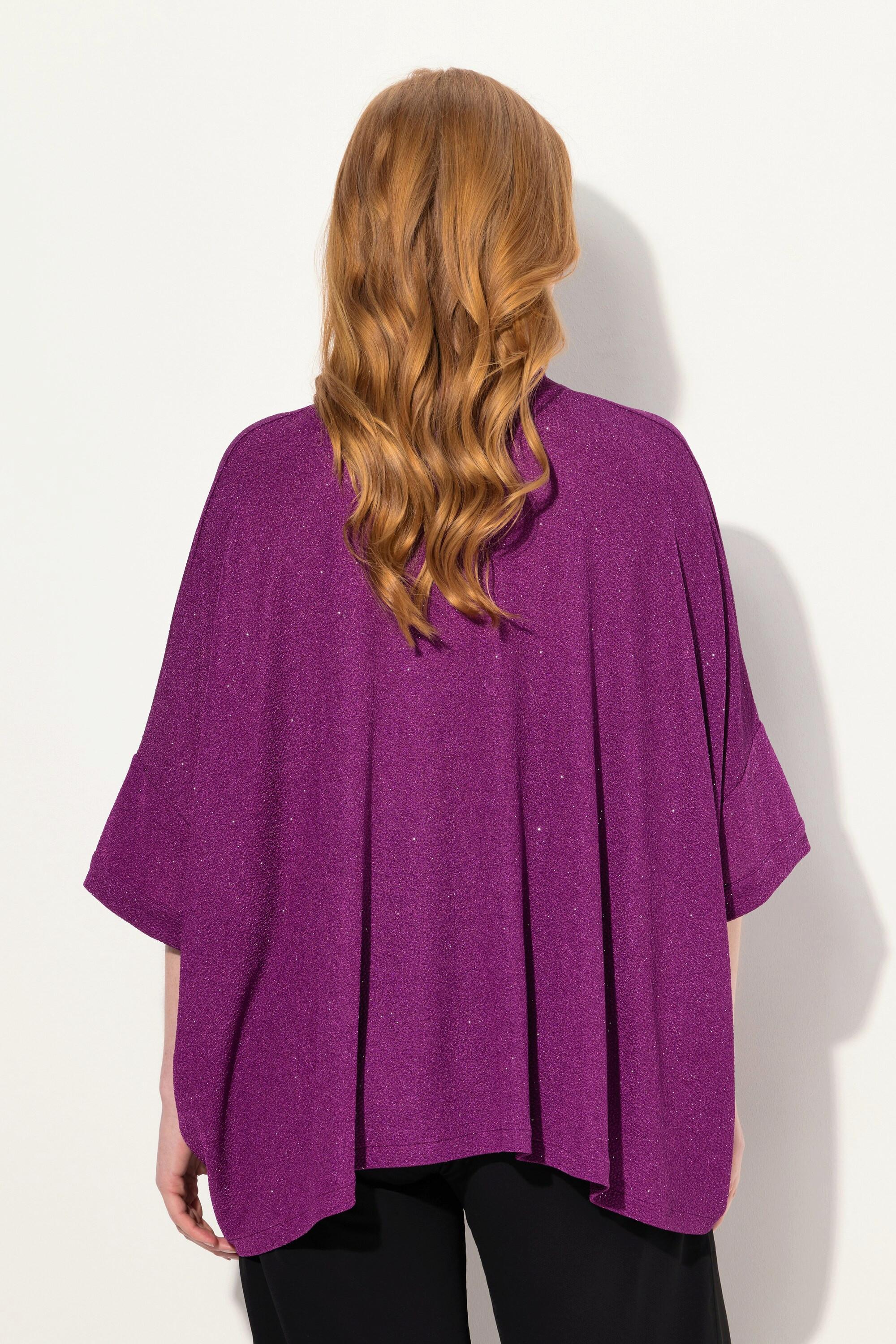 Ulla Popken  Maglia dal taglio oversize con effetto glitter, collo dolcevita e mezze maniche 