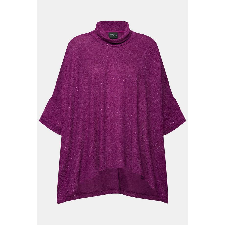 Ulla Popken Oversized Glitzer Effekt Rollkragen Halbarm Shirt  