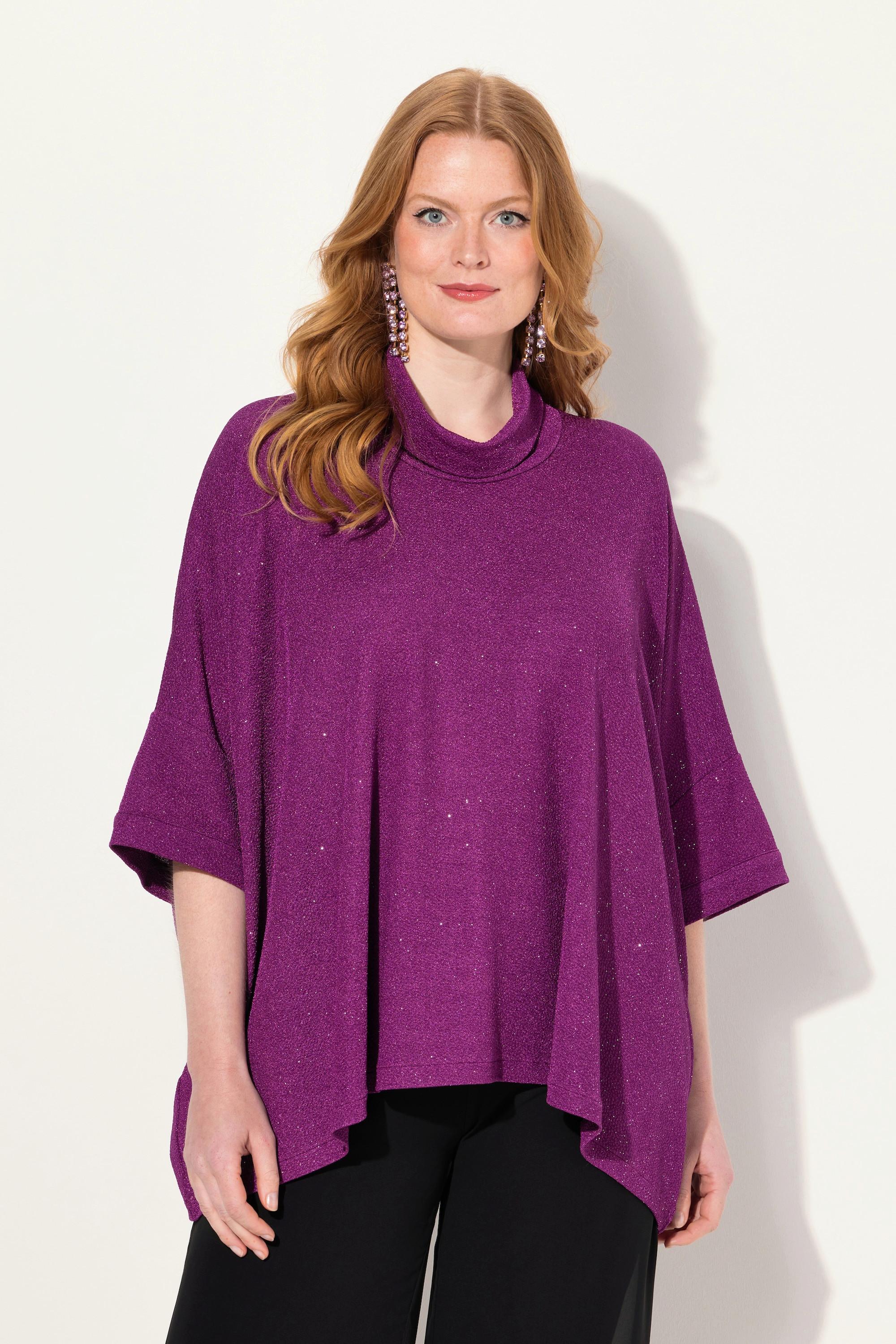 Ulla Popken  Maglia dal taglio oversize con effetto glitter, collo dolcevita e mezze maniche 