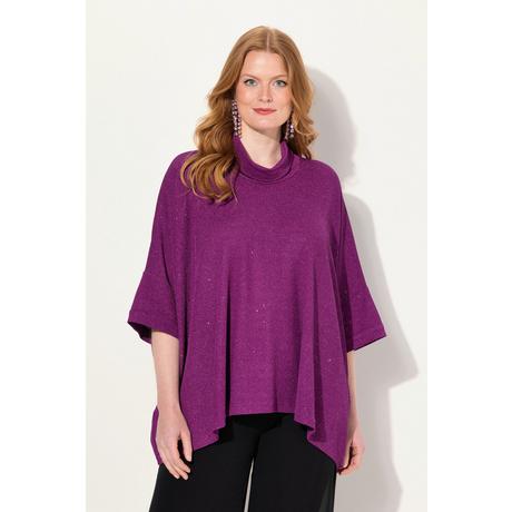 Ulla Popken  Maglia dal taglio oversize con effetto glitter, collo dolcevita e mezze maniche 