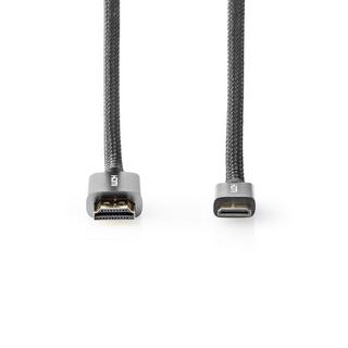 Nedis  Câble HDMI™ haute vitesse avec Ethernet | Connecteur HDMI™ | Mini-connecteur HDMI™ | 4K@60Hz | 18 Gbps | 2,00 m | Rond | Coton | Anthracite / Gris avec métal | Boîte avec fenêtre couverte 