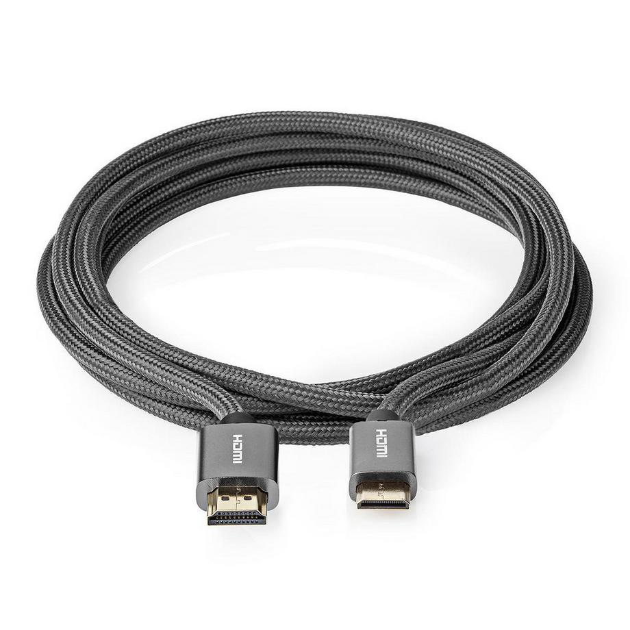 Nedis  High Speed HDMI™ Kabel mit Ethernet | HDMI™ Stecker | HDMI™ Mini Stecker | 4K@60Hz | 18 Gbps | 2.00 m | Rund | Baumwolle | Anthrazit / Grau mit Metall | Box mit abgedecktem Fenster 