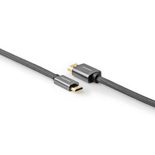 Nedis  Câble HDMI™ haute vitesse avec Ethernet | Connecteur HDMI™ | Mini-connecteur HDMI™ | 4K@60Hz | 18 Gbps | 2,00 m | Rond | Coton | Anthracite / Gris avec métal | Boîte avec fenêtre couverte 