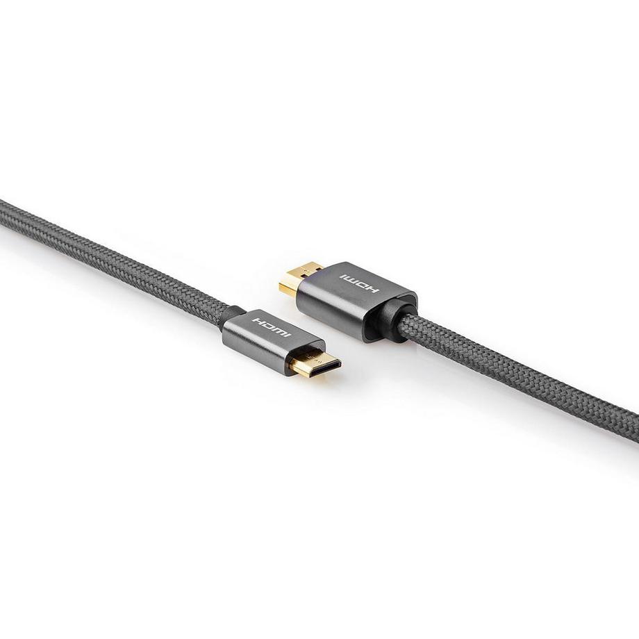 Nedis  High Speed HDMI™ Kabel mit Ethernet | HDMI™ Stecker | HDMI™ Mini Stecker | 4K@60Hz | 18 Gbps | 2.00 m | Rund | Baumwolle | Anthrazit / Grau mit Metall | Box mit abgedecktem Fenster 