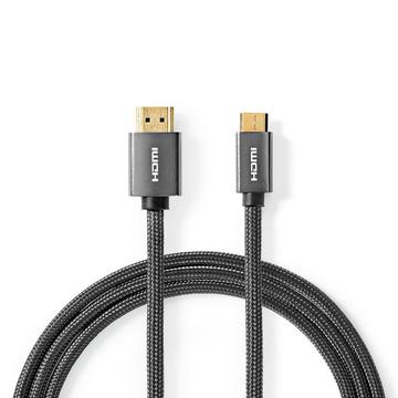 Câble HDMI™ haute vitesse avec Ethernet | Connecteur HDMI™ | Mini-connecteur HDMI™ | 4K@60Hz | 18 Gbps | 2,00 m | Rond | Coton | Anthracite / Gris avec métal | Boîte avec fenêtre couverte