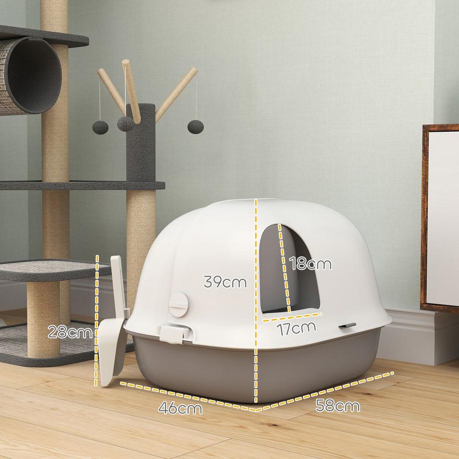 Northio  Toilettes pour chat avec couvercle, bac à litière pour chat avec tamis, porte, pelle, toilette fermée pour chat pour petits chats de moins de 3,5 kg, intérieur, plastique, gris clair 