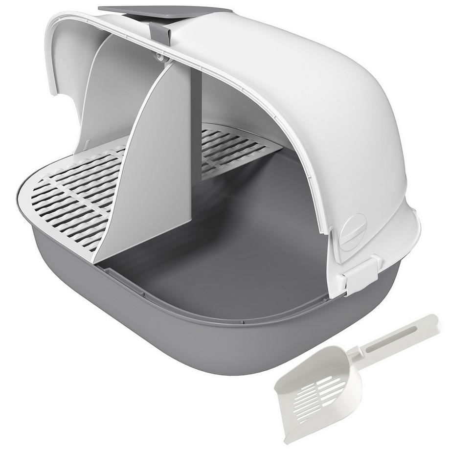 Northio  Toilettes pour chat avec couvercle, bac à litière pour chat avec tamis, porte, pelle, toilette fermée pour chat pour petits chats de moins de 3,5 kg, intérieur, plastique, gris clair 