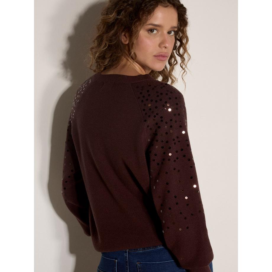 APRICOT Maglione con paillettes e maniche a coste  