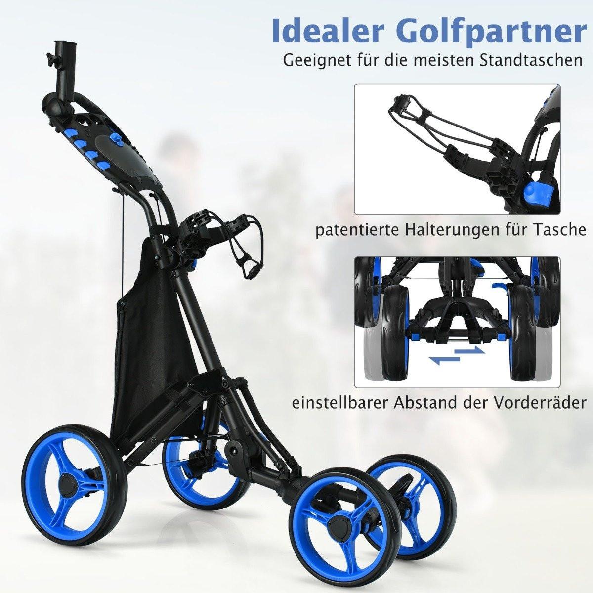 Northix  Chariot de golf à 4 roues, chariot de golf pliable, chariot de golf à pousser, fabriqué en aluminium, bleu 