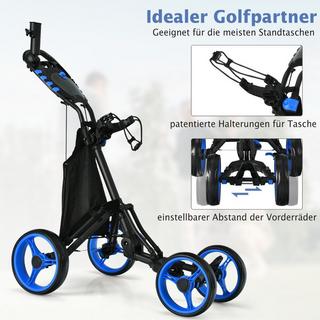 Northix  Chariot de golf à 4 roues, chariot de golf pliable, chariot de golf à pousser, fabriqué en aluminium, bleu 