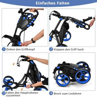 Northix  Chariot de golf à 4 roues, chariot de golf pliable, chariot de golf à pousser, fabriqué en aluminium, bleu 