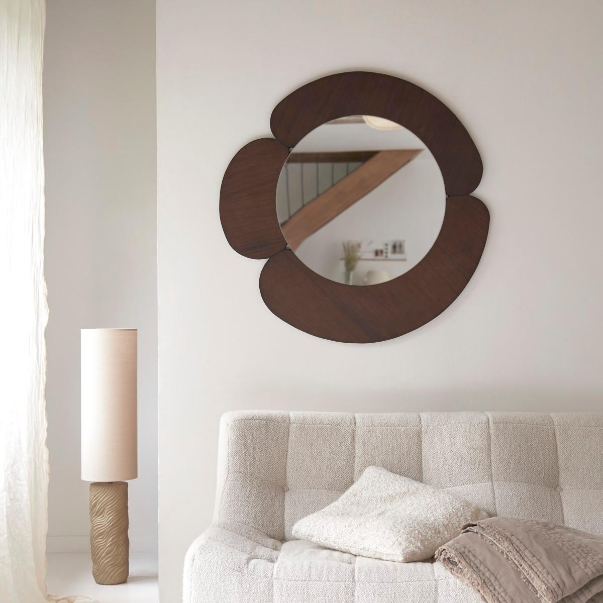 Tikamoon Specchio tondo in legno di mindi scuro 110x110 cm Sara  