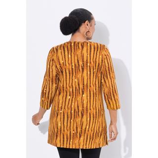 Ulla Popken T-shirt long motif batik coupe évasée col en V manches 3/4  