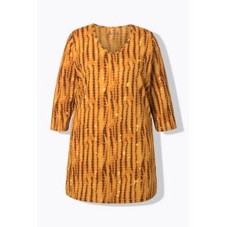 Ulla Popken T-shirt long motif batik coupe évasée col en V manches 3/4  