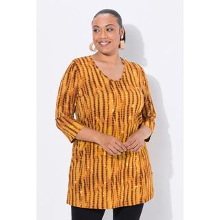 Ulla Popken T-shirt long motif batik coupe évasée col en V manches 3/4  