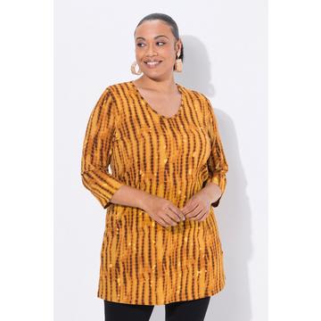 Longshirt, Batikmuster, A-Linie, V-Ausschnitt, 3/4-Arm
